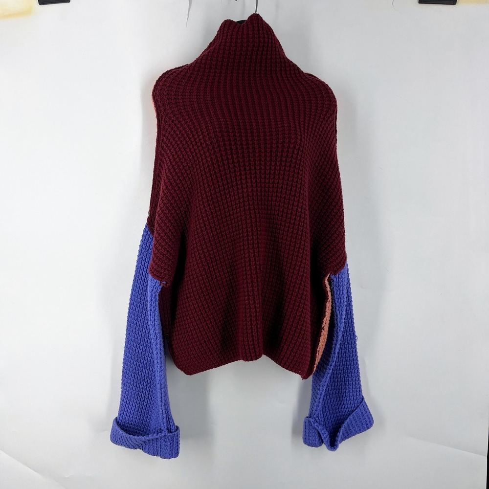 Free People Park City Colorblock Chunky Knit Sweater Mock Neck Women SZ S
